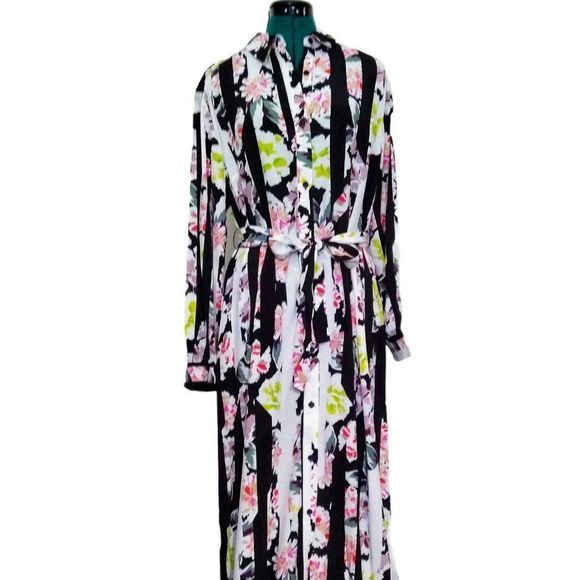 French Connection Floral Tie Maxi Button Down Shirt Dress 8